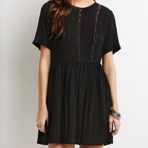 Short Sleeve Black Dress with Sheer Lace Detail